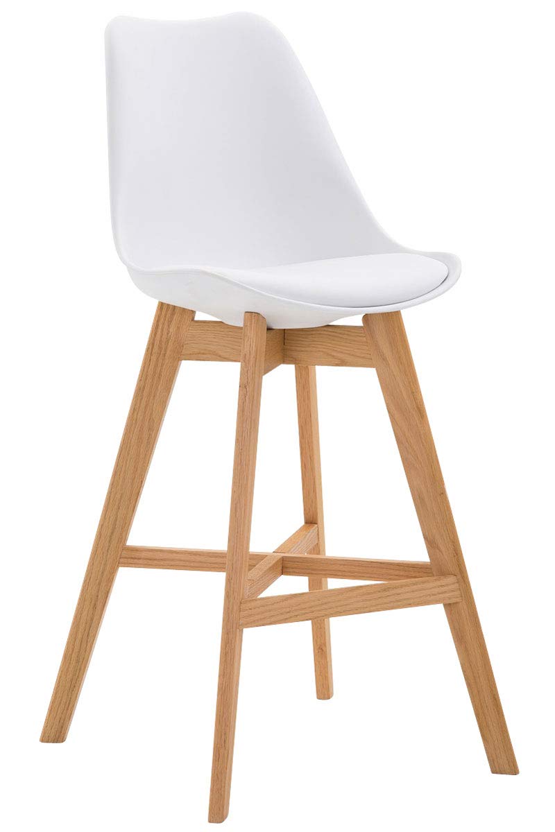 Tabouret De Bar Cannes Dossier Plastique Assie Similicuir I Chaise Haute De Bistrot avec Pied en Bois Et Repose-Pieds I Design Scandinave I Couleur: Blanc, Cadre: Nature