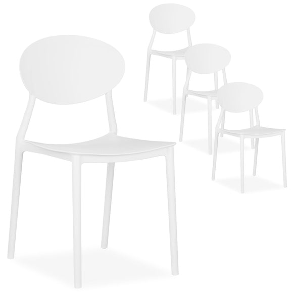 Homestyle4u Lot de 4 chaises de Jardin Blanches, chaises de Cuisine en Plastique, chaises empilables, Chaise de Balcon, Chaise d'extérieur