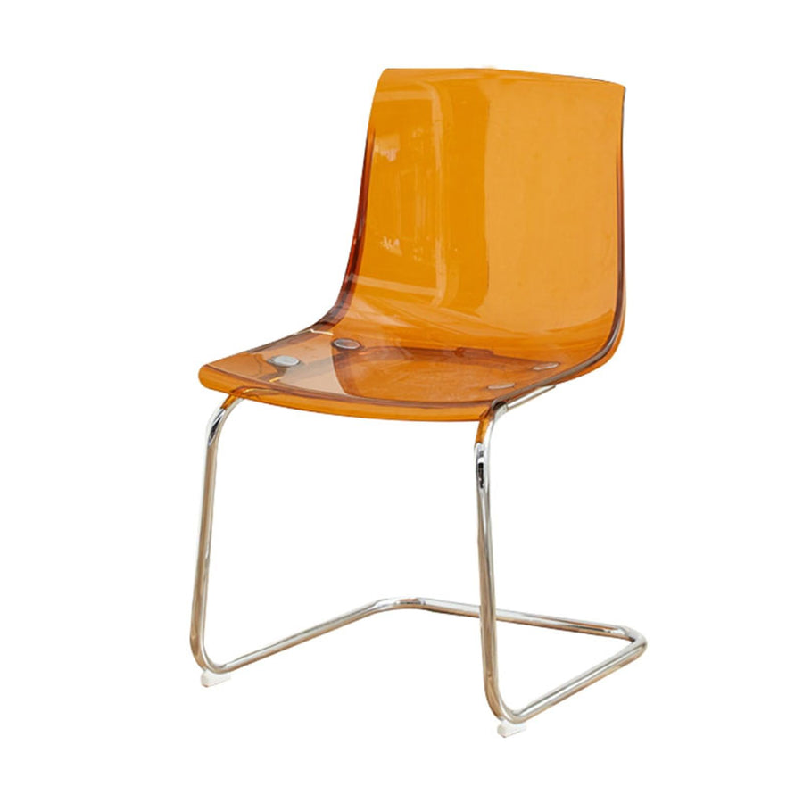 Chaise de salle à manger moderne en acrylique transparent avec cadre en métal, design minimaliste pour salle à manger, salon, bureau – Assise et dossier orange élégants