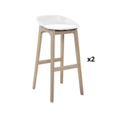 MOB-IN Tabourets d'ilot 65cm Riva Pieds chêne Assise Plastique Blanc - Lot de 2