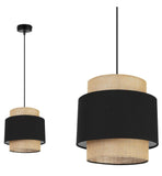 Light-Home Boho Abat Jour Suspension Luminaire Lustre - Moderne Abat Jour Plafond pour Chambre Salon et Cuisine - Métal et Tissu - E27 - À 1 Lumières - Noir et Jute