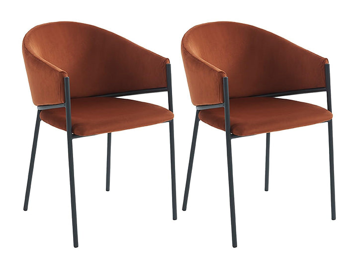 Vente-unique - Lot de 2 chaises avec accoudoirs en Velours et métal Noir - Terracotta - ORDIDA - Salle à Manger Vente-unique - Lot de 2 chaises avec accoudoirs en Velours et métal Noir - Terracotta - ORDIDA - Salle à Manger