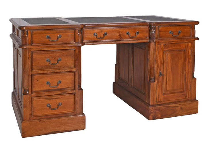 Palazzo Mar033 Bureau de chef de style colonial en acajou massif style ancien avec cuir synthétique 140 cm