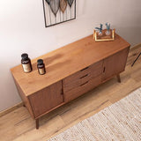 IDIMEX Buffet Tivoli Style scandinave Design Vintage Nordique Commode bahut vaisselier avec 3 tiroirs et 2 Portes battantes, en pin Massif lasuré Brun foncé