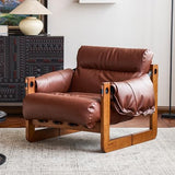 OLEYLUCKIDEA Fauteuil avec accoudoirs et Pieds en Bois Massif, Lounge en Cuir PU, Fauteuil de Lecture Vintage, Relax pour Salon et Chambre à Coucher, Marron