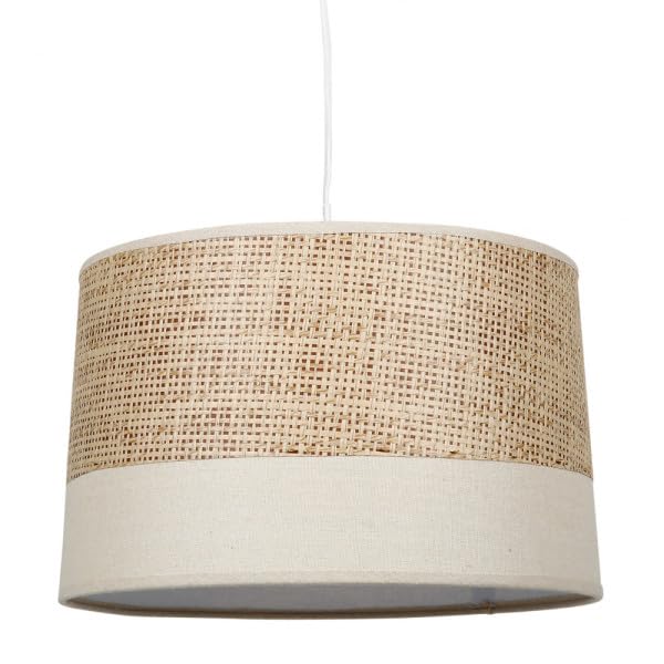 Suspension bi-matière tissu beige et rotin - Beige Suspension bi-matière tissu beige et rotin - Beige