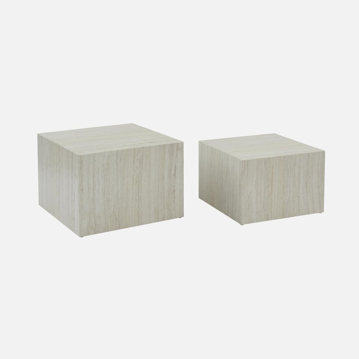 Alice's Garden sweeek - Lot de 2 Tables Basses Effet marbre Blanc cassé Paros. L 58 x l 58 x H 40cm / L 50 x l 50 x H 33cm