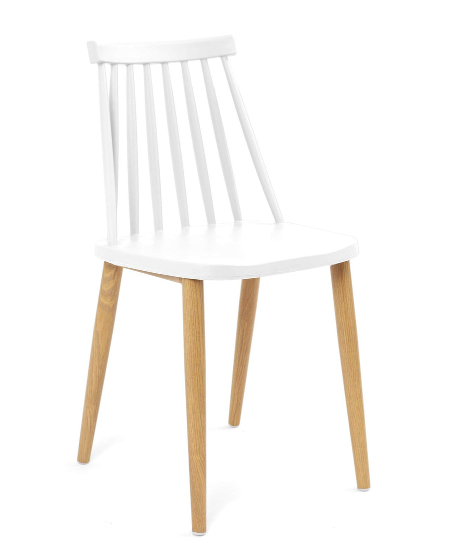KAYELLES Lot de 2 - Chaise de Cuisine à barreaux bistrot café rétro scandinave, Pieds métal façon Bois Clair BAO (Blanc)