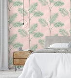 GAULAN - 680913 Papier Peint lessivable Feuilles de Palmiers tropicaux Vert et Rose pâle pour Mur Salon Chambre Salle à Mange tête de lit - Rouleaux de 10 m x 0,53 m