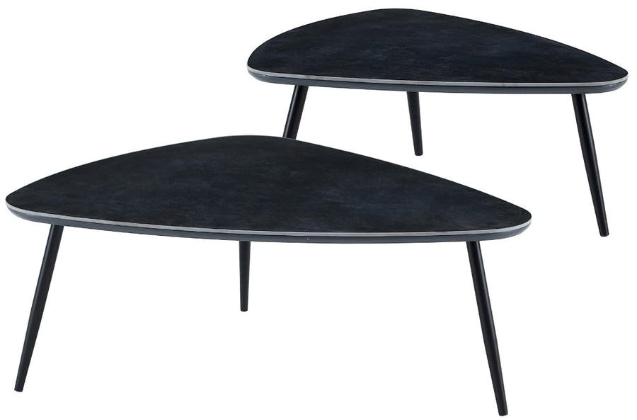 PEGANE Table Basse gigogne en céramique Noire, Pieds en métal Noir - Longueur 150 x Profondeur 80 x Hauteur 35 cm