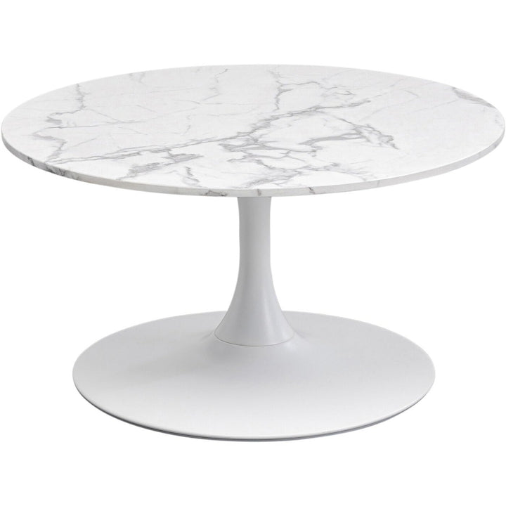 Kare Design Schickeria Table Basse en marbre Blanc, 80 cm de diamètre, Table d'appoint, Table de Salon, Aspect marbre, Structure en Acier, Ronde, rétro