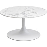 Kare Design Schickeria Table Basse en marbre Blanc, 80 cm de diamètre, Table d'appoint, Table de Salon, Aspect marbre, Structure en Acier, Ronde, rétro