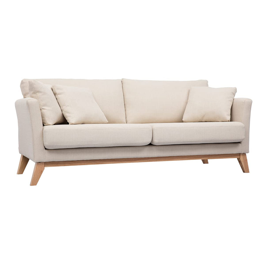 Miliboo Canapé scandinave déhoussable 3 Places en Tissu Beige et Bois Clair Oslo