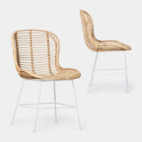 KLAST Lot de 2 Chaises de Salle à Manger en Rotin Naturel avec Pieds Blancs, Design Artisanal, Résistant et Durable, avec des Variations Uniques de Couleur