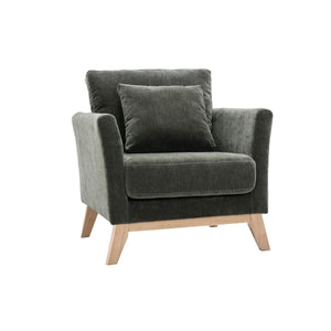 Miliboo Fauteuil scandinave déhoussable en Tissu Effet Velours Kaki et Bois Clair Oslo