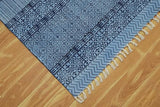 Tapis en coton imprimé à la main Motif géométrique bleu roi 0,5 cm d'épaisseur Fait à la main Utilisation intérieure ou extérieure Pour salon, chambre à coucher, salle à manger