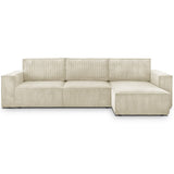 HOMIFAB Canapé d'angle Convertible réversible 5 Places avec Coffre de Rangement en Velours côtelé Beige - Harper