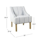 HomePop Fauteuil d'appoint en velours avec accoudoirs Swoop, rayures bleues et blanches