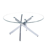 Hallowood Furniture Cullompton Table basse en métal avec plateau en verre, table en verre avec 4 pieds chromés croisés, petite table centrale, table basse ronde pour salon
