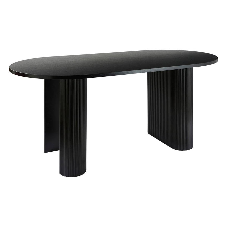Atmosphera Créateur d'Intérieur - Table à Dîner Ovale Olova Noir Effet Bois 6 Personnes 3 Pieds Texturés Finition Semi-Brillante Salle à Manger