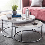 WOHNLING KADIMA DESIGN set de 2 table basse aspect marbre blanc argent table basse ronde moderne, 80 x 80 x 36 cm