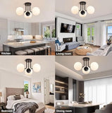 ZEHUILT Plafonnier Moderne, Lustre Suspendu Avec Abat-Jour Globe En Verre Blanc, Plafonnier Semi-Encastré à 3 LumièRes, Pour Salon Chambre Cuisine Couloir, Noir