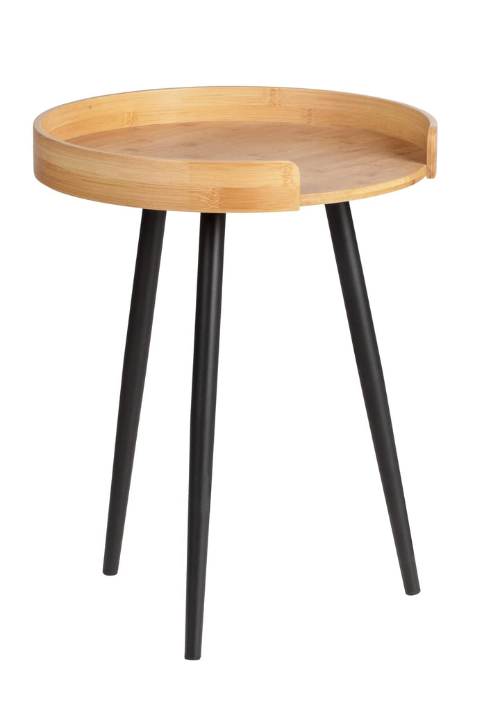 WENKO Petite table basse ronde, table d'appoint bout de canapé bois, pied métal noir, Bois Bambou, Ø 40 x 50 cm