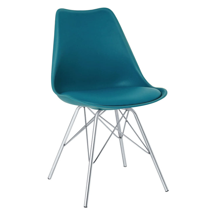 SAMPUR - Chaise Épura Design Rétro Scandinave de Salle à Manger et Bureau | Siège de Salon avec Coussin Intégré | Rembourrée avec Pieds en Acier - Bleu Canard SAMPUR - Chaise Épura Design Rétro Scandinave de Salle à Manger et Bureau | Siège de Salon avec Coussin Intégré | Rembourrée avec Pieds en Acier - Bleu Canard
