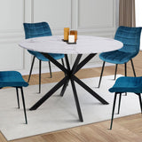 IDMarket - Table à Manger Ronde Alix 4-6 Personnes Pied araignée métal Noir et Plateau Effet marbre Blanc Alaska 110 cm