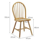 Lot de 4 chaises de salle à manger Windsor en bois d'hévéa massif avec dossier de broche, chaises de style campagnard pour cuisine, restaurant et bistrot, finition bois naturel