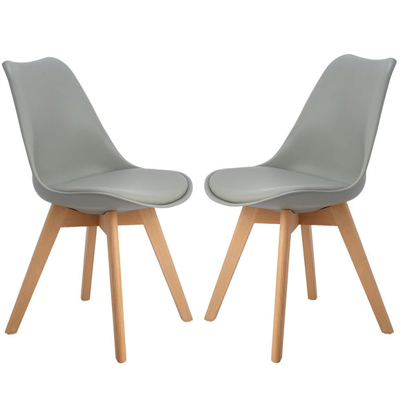 H.J WeDoo Lot de 2 chaises scandinaves, pied en bois de hêtre et assise rembourrée, style nordique - gris
