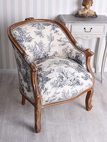 Français Fauteuil Antique Chaise Baroque Toile de Jouy Bergère Fauteuil Rembourré cat660g33 Palazzo Exclusif