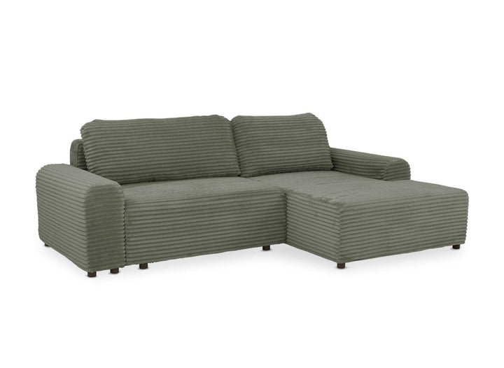 DecoInParis Canapé d'angle Droit Convertible avec Coffre en Velours côtelé épais Vert Kaki Bali - Angle Droit