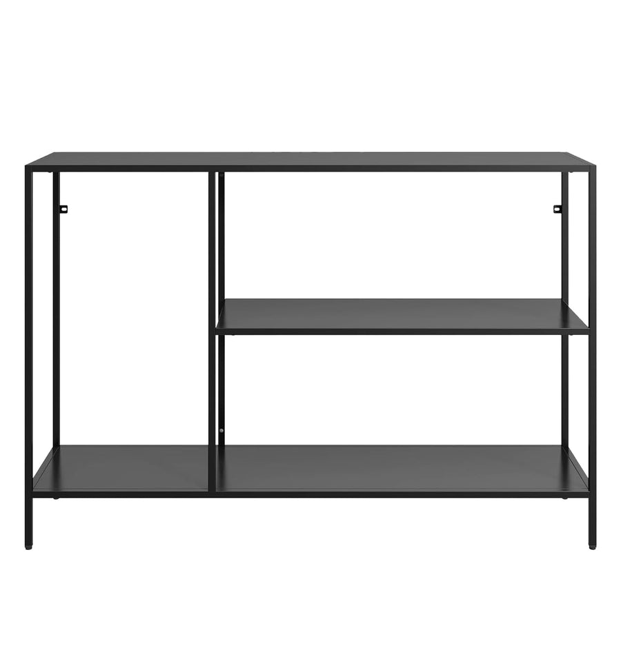 Hallowood Furniture Bewdley – Console étroite noire avec 2 étagères, table d'appoint en métal avec cadre revêtu de poudre, tables consoles et tables de canapé, plantes de couloir modernes et support