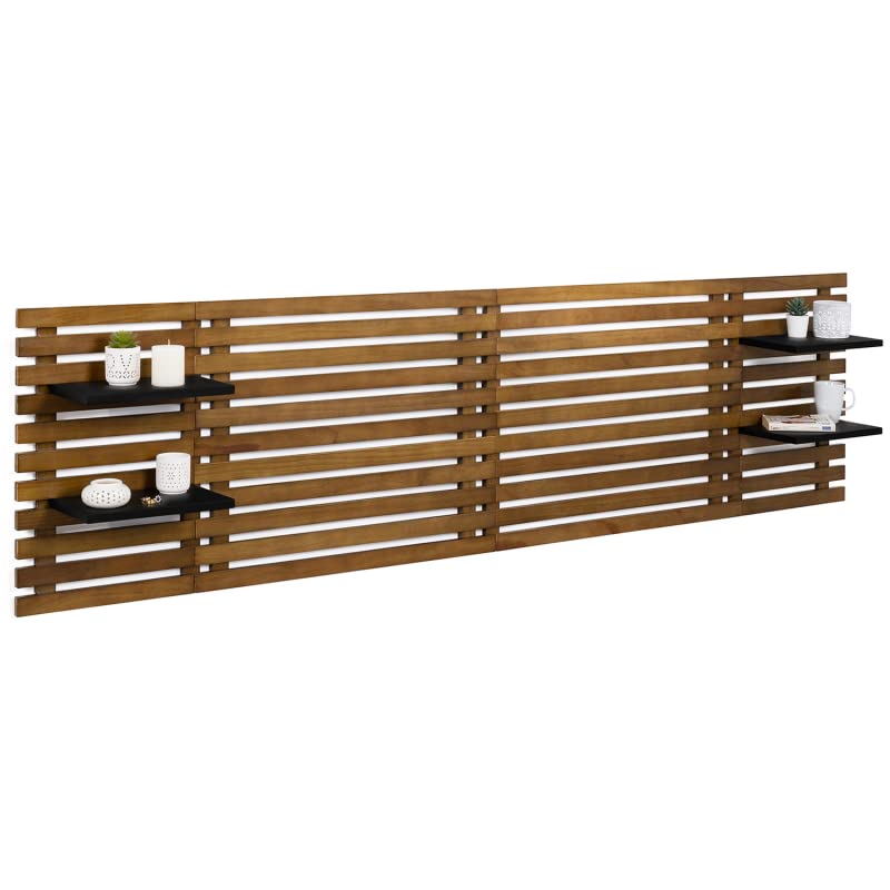 IDMarket - Tête de lit en Lattes AVA 240 CM Bois Vieilli et étagères Noires