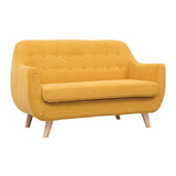 Miliboo Canapé scandinave déhoussable 2 Places en Tissu Effet Velours Jaune Moutarde et Bois Clair YNOK