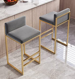 Lot de 2 tabourets de Bar Modernes en Velours avec Dossier et Repose-Pieds dorés, Tabouret Haut pour Cuisine, pub, Cuisine, café, 64,9 cm de Hauteur, Gris Run Forward