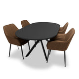 FRANKYSTAR Marui - Table à manger ovale en bois et métal avec pied central Ashi 180x100 cm - noir mat