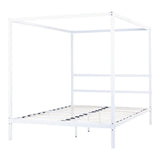 Cadre de Lit à Baldaquin Double avec Lattes 160 x 200 cm en Métal Blanc Lestards