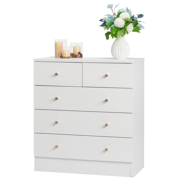 LEADZM Commode Blanche à 5 tiroirs, Meuble Rangement, Commode Chambre, Armoire à tiroirs 66 x 33 x 76cm LEADZM Commode Blanche à 5 tiroirs, Meuble Rangement, Commode Chambre, Armoire à tiroirs 66 x 33 x 76cm