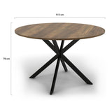 IDMarket - Table à Manger Ronde Alix 6 Personnes Pied araignée Noir et Plateau Bois foncé Hawkins 110 cm