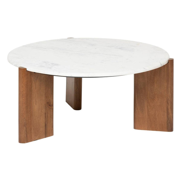 Atmosphera Créateur d Atmosphera Créateur d'Intérieur - Table Basse Marbre et Manguier Nanda Blanc - Plateau Rond Finition Polissage - Robuste - Salon, Chambre, Bureau