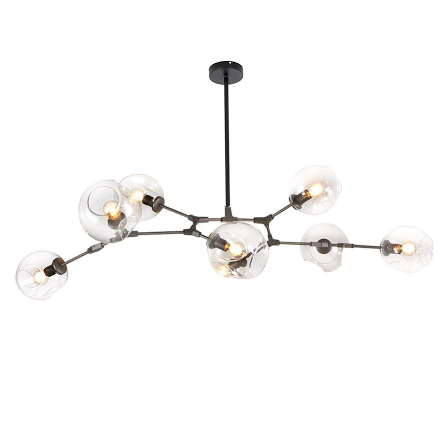 CCSUN 160cm Boule En Verre Ramification Lustre,E27 Spoutnik Lustre Hauteur Réglable,Créatif 7 Lumières Moderne Globe Suspension Luminaire,Verre Soufflé Métal Luminaire Transparent Noir 7-lumières
