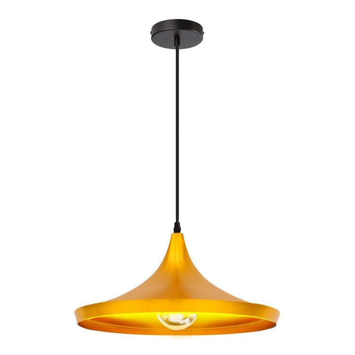 LEDKIA LIGHTING - Suspension Métal Presley | Design Japonais Inspiré | Douille E27 | Câble Réglable en Hauteur | Aluminium Résistant, Doré