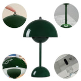 DASIAUTOEM Lampe Champignon, Lampe de Table Sans Fil, Portable Entièrement Graduable, Macaron de Table Tactile avec 3 Modes de Luminosité, Lampe de Chevet Rétro (Vert Foncé)
