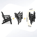 Fauteuil Adirondack pliant Sleek Space pour jardin, patio ou terrasse - Accoudoirs et porte-gobelet - Légère, résistante - Meubles d'extérieur élégants et durables pour terrasse, plage, piscine (Noir)