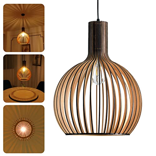 JZCDR Boho Style Bois Suspension, E27 Hauteur Adjustable Naturel Main Lustre Rétro, Rustique Lampe Pendentif pour Salle à Manger, Salon, Chambre à Coucher, Café, Comptoir de Bar (Noir,35×45CM)