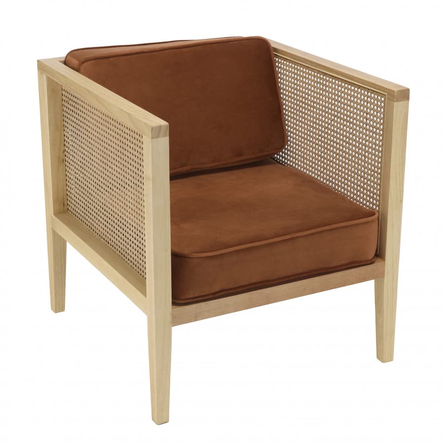 MACABANE ALBANE - Fauteuil cannage Assise Amovible Velours Orange MACABANE ALBANE - Fauteuil cannage Assise Amovible Velours Orange