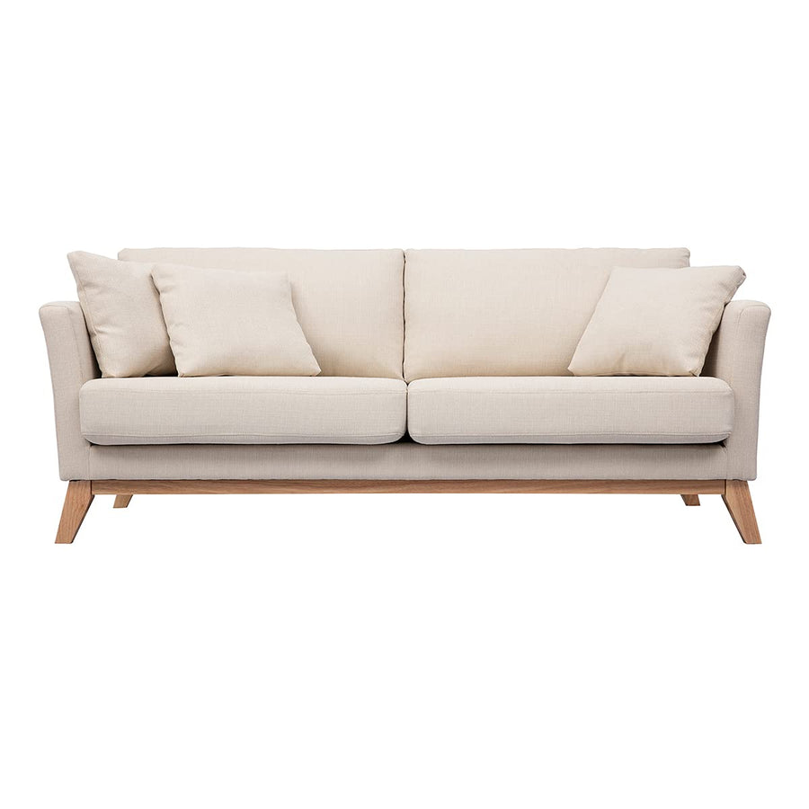 Miliboo Canapé scandinave déhoussable 3 Places en Tissu Beige et Bois Clair Oslo