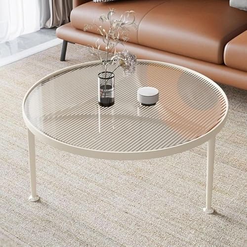 GJVBGA Table basse avec plateau en verre trempé encastré et cadre et pieds en métal, table centrale minimaliste à cercle bas, table à thé/canapé/table ronde pour salon (taille : 80 x 80 x 45 cm,